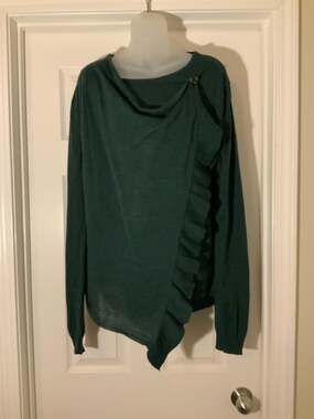 Knox Rose Dark Green Ruffle Wrap Sweater, Asymmetrical Knit - XL